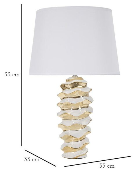 Keramična namizna svetilka s tekstilnim senčilom v zlati in beli barvi (višina 53 cm) Glam Space – Mauro Ferretti