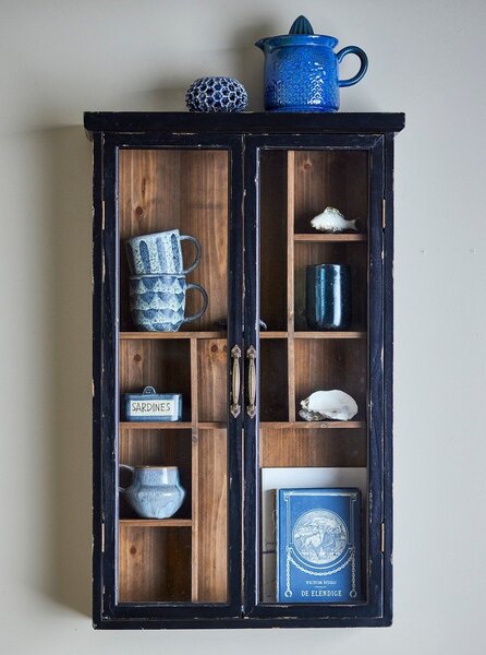 Črna stenska vitrina iz masivne jelke 50x80x14 cm Hazem – Bloomingville