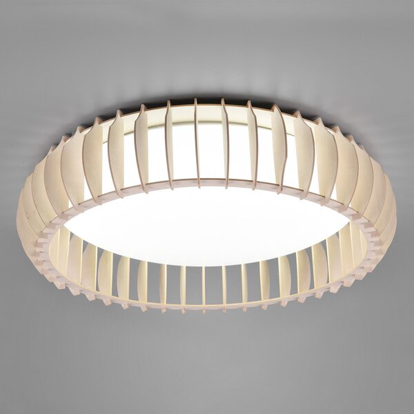 Reality Leuchten Monte LED stropna svetilka, CCT, Ø 60 cm, svetel les, zatemnjen, Les, Dnevna soba / jedilnica, Les, Sodobni