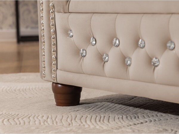 Bež žametna raztegljiva kotna sedežna garnitura (desni kot/v obliki črke L) York Blik – Ropez