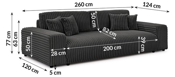 Temno siva raztegljiva/s prostorom za shranjevanje sedežna garnitura iz rebrastega žameta 260 cm Justin – Ropez