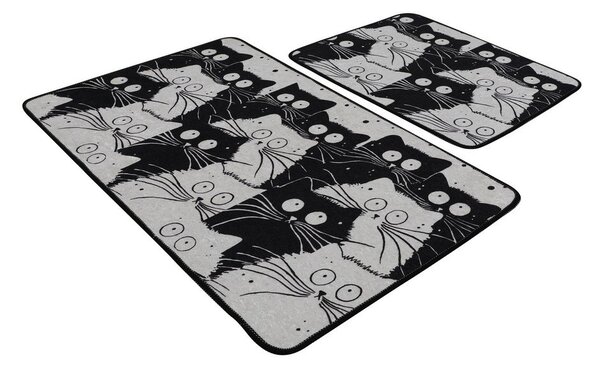 Črne/sive kopalniške preproge v kompletu 2 ks 60x100 cm White Cats – Foutastic