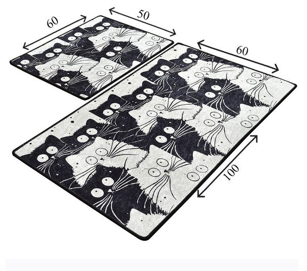 Črne/sive kopalniške preproge v kompletu 2 ks 60x100 cm White Cats – Foutastic