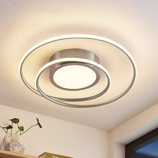 Lindby Bovia LED stropna svetilka, CCT, z možnostjo zatemnitve, nikelj, zatemnjen, Kovinska, Dnevna soba / jedilnica, Aluminij, Sodobni