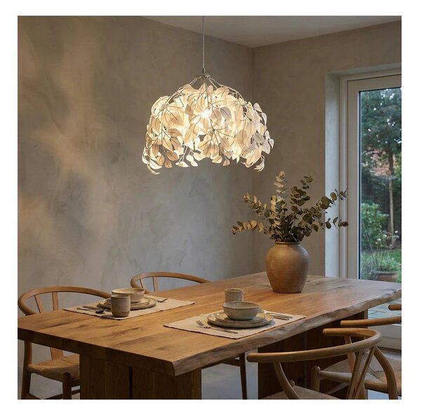 Bela viseča svetilka Reality Pendant Leavy, višina 150 cm