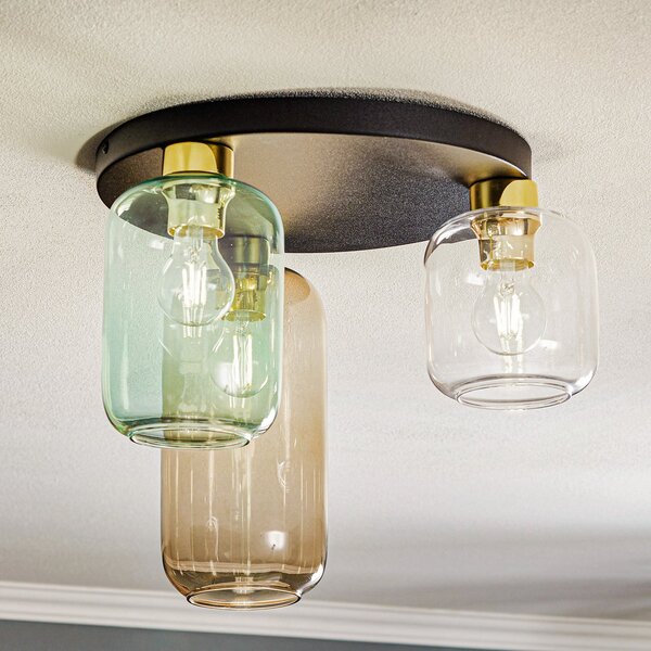 TK Lighting Stropna svetilka Marco Green, 3-krilna, prozorna/zelena/rjava, zatemnjen, Večbarvna, Dnevna soba / jedilnica, Steklo, Sodobni
