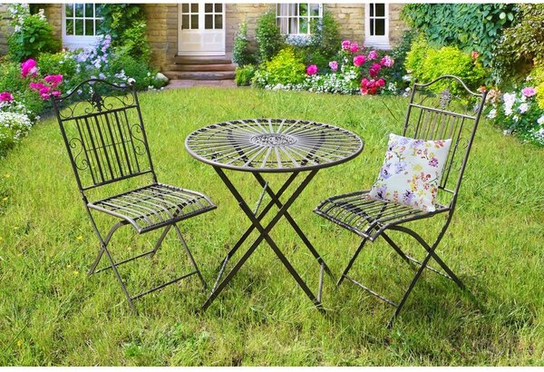 Temno rjava kovinska vrtna jedilna garnitura za 2 osebi – Garden Pleasure