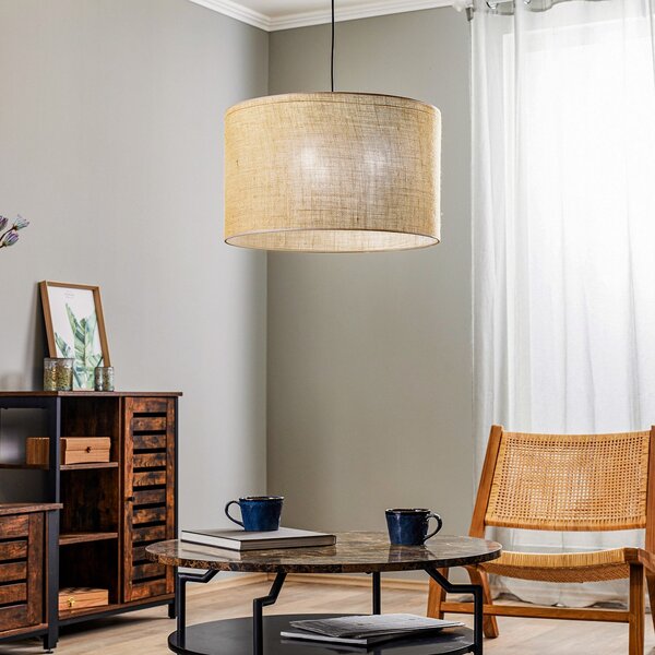 TK Lighting Visoka svetilka Juta, enogorka Ø 50 cm, zatemnjen, Rjava / rjasta, Dnevna soba / jedilnica, Tkanine / tekstil