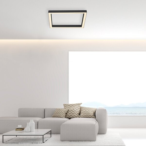 PURE Stropna svetilka LED Lines, 55x55 cm, antracit, CCT, daljinski upravljalnik, zatemnjen, Črna, Dnevna soba / jedilnica, Kovina, Sodobni