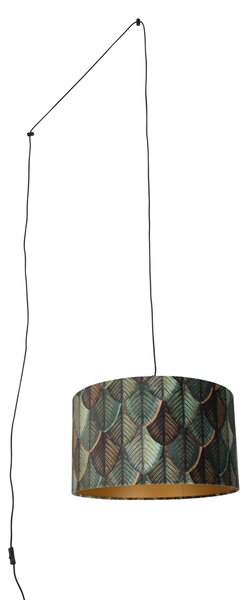 Pendant Lamp Black with Plug and Leaf Shade with Gold Interior 35cm - Cavalux