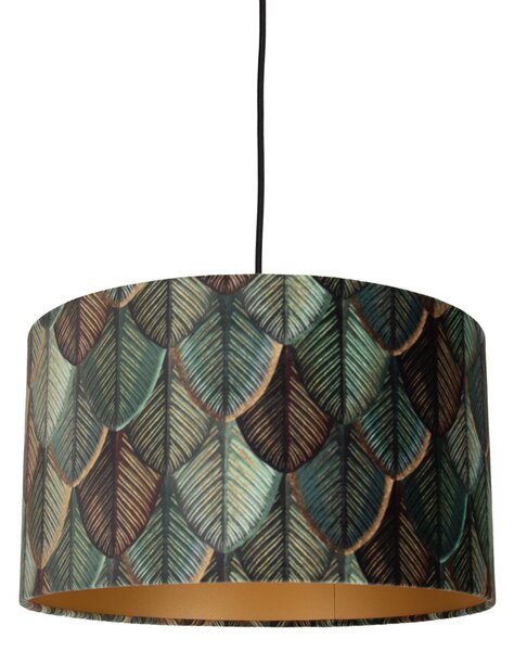 Pendant Lamp Black with Plug and Leaf Shade with Gold Interior 35cm - Cavalux