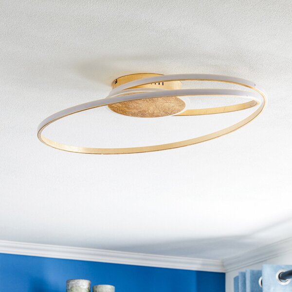 Lindby LED stropna svetilka Dorle, Ø 60 cm, zlata, aluminij, zatemnjen, Zlata / medeninasta, Dnevna soba / jedilnica, Kovina, Sodobni