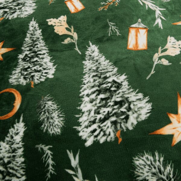 Set posteljnine mikropliš GREEN CHRISTMAS zelena + rjuha mikropliš SOFT 90x200 cm bela, enojna postelja
