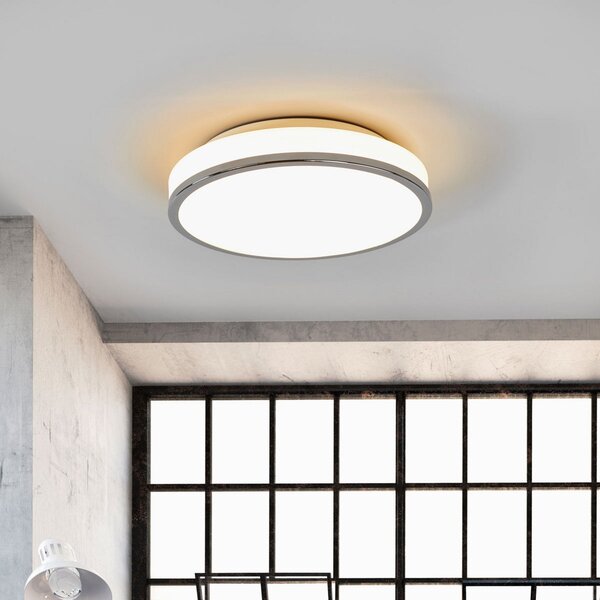 Lindby LED stropna svetilka Lyss, Ø 28 cm, krom barva, IP44, Bela, Kopalnica, Steklo, Sodobni