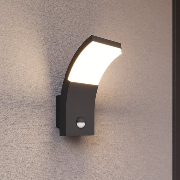 Lucande LED stenska svetilka Timm, senzor, 20 cm, antracit, IP54, Črna, Aluminij, Sodobni, Stenska kotna