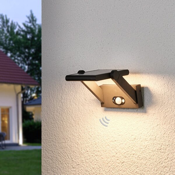 Lucande Zunanja stenska svetilka LED na sončno energijo Valerian, Črna, Kovina, Sodobni