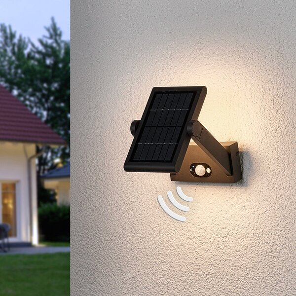 Lucande Zunanja stenska svetilka LED na sončno energijo Valerian, Črna, Kovina, Sodobni