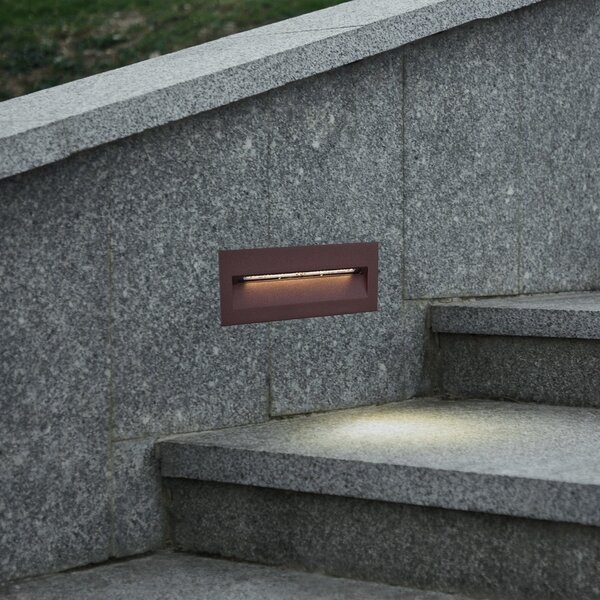 Lucande LED stenska svetilka za vgradnjo Loya, 23 x 8 cm, rja, IP54, Rjava / rjasta, Aluminij, Sodobni