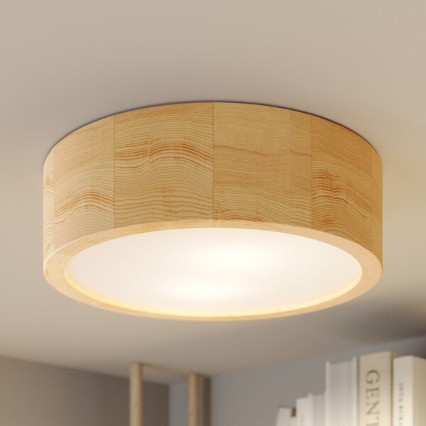TEMAR LIGHTING Stropna svetilka Cleo, Ø 27,5 cm, 2 luči, borov les, E27, zatemnjen, Les, Dnevna soba / jedilnica, Les, Sodobni