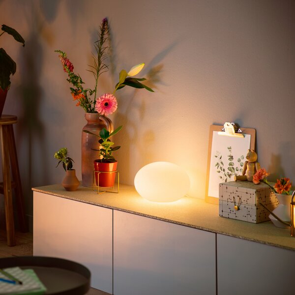 Philips Hue Flourish LED namizna svetilka, RGBW, zatemnjen, Bela, Dnevna soba / jedilnica, Steklo, Sodobni