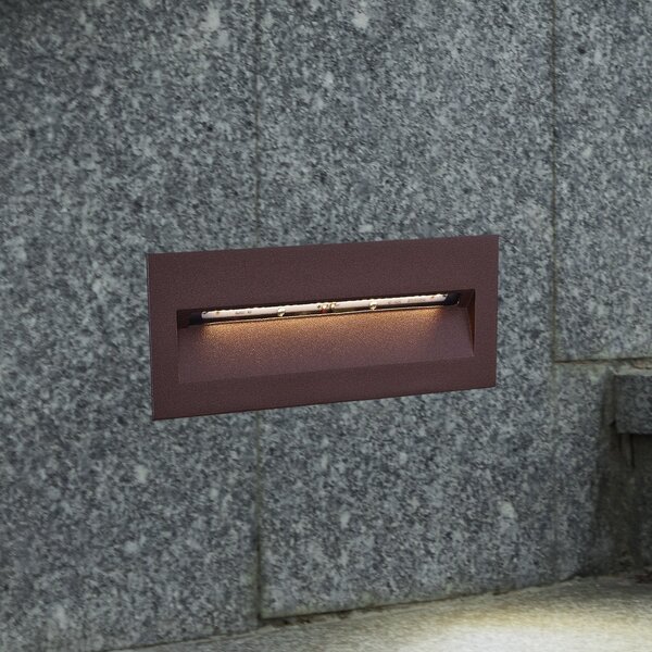 Lucande LED stenska svetilka za vgradnjo Loya, 23 x 8 cm, rja, IP54, Rjava / rjasta, Aluminij, Sodobni