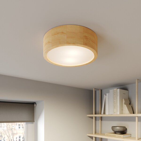TEMAR LIGHTING Stropna svetilka Cleo, Ø 27,5 cm, 2 luči, borov les, E27, zatemnjen, Les, Dnevna soba / jedilnica, Les, Sodobni