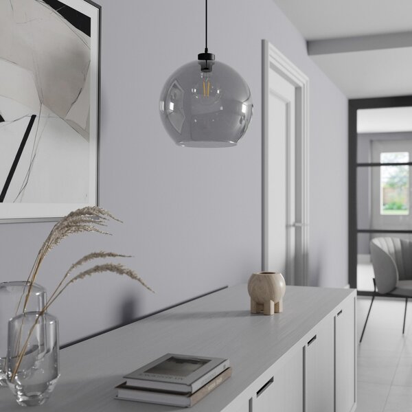TK Lighting Obesna svetilka Cubus, dimno siva, steklo, Ø 30 cm, E27, zatemnjen, Siva, Dnevna soba / jedilnica, Steklo, Sodobni, Globus