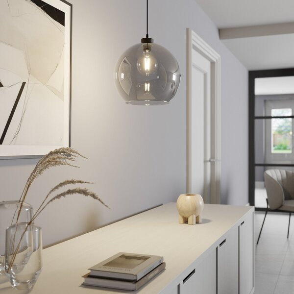 TK Lighting Obesna svetilka Cubus, dimno siva, steklo, Ø 30 cm, E27, zatemnjen, Siva, Dnevna soba / jedilnica, Steklo, Sodobni, Globus