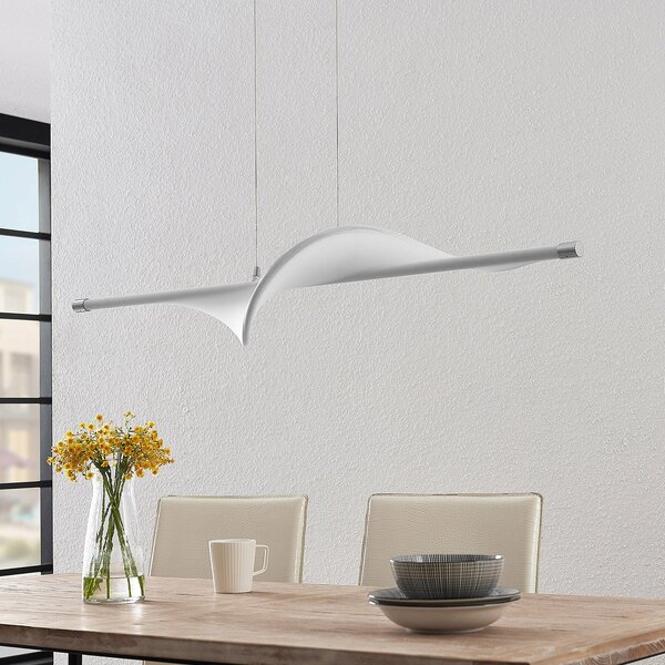 Lucande LED viseča svetilka Edano, 122 cm, bela, tekstilna, z možnostjo, zatemnjen, Bela, Dnevna soba / jedilnica, Tkanine / tekstil, Sodobni