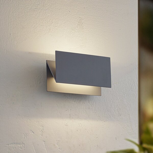 Lucande LED zunanje stensko svetilo Meja, siva, aluminij, 27cm, IP54, Siva, Aluminij, Sodobni, Stenska kotna