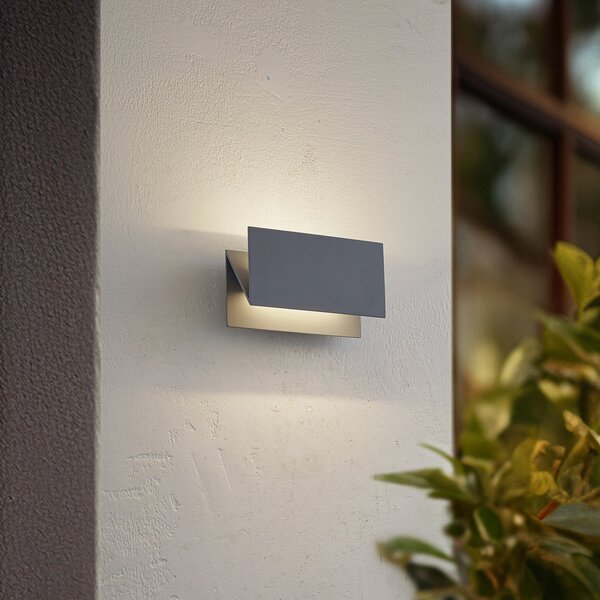 Lucande LED zunanje stensko svetilo Meja, siva, aluminij, 27cm, IP54, Siva, Aluminij, Sodobni, Stenska kotna