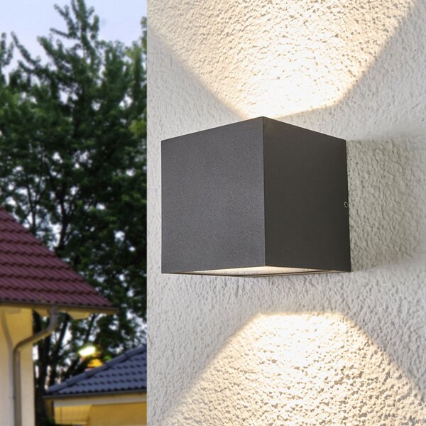 Lucande LED zunanja stenska svetilka Merjem, 10 cm, navzgor/navzdol, IP54, Siva, Aluminij, Sodobni