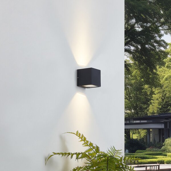 Lucande LED zunanja stenska svetilka Merjem, 10 cm, navzgor/navzdol, IP54, Siva, Aluminij, Sodobni
