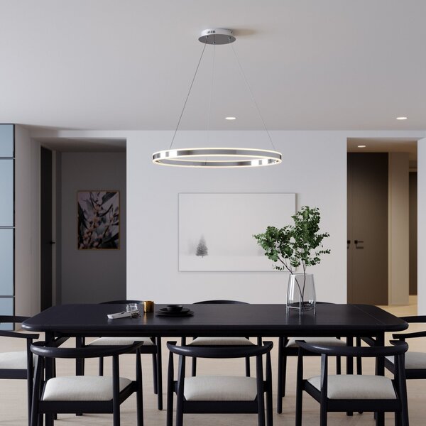 Lucande LED viseče svetilo Lyani, 80 cm, krom, z možnostjo zatemnitve, zatemnjen, Kovinska, Dnevna soba / jedilnica, Kovina, Sodobni