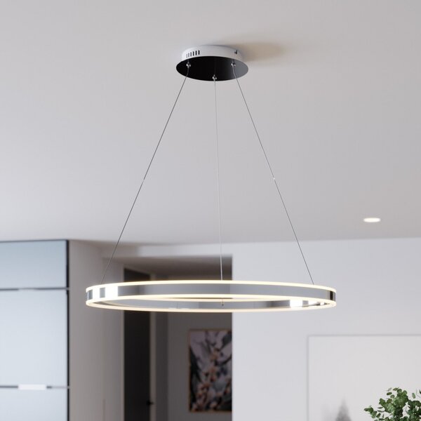Lucande LED viseče svetilo Lyani, 80 cm, krom, z možnostjo zatemnitve, zatemnjen, Kovinska, Dnevna soba / jedilnica, Kovina, Sodobni