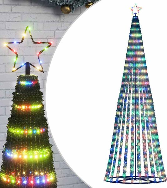 VidaXL Osvetljena novoletna jelka stožec 475 LED barvita 247 cm