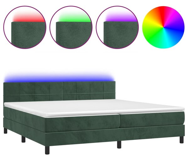 VidaXL Box spring postelja z vzmetnico LED tem. zelena 200x200cm žamet