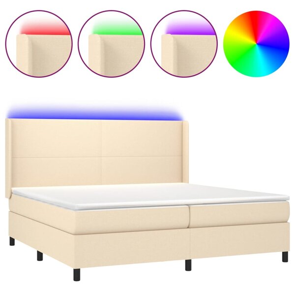 VidaXL Box spring postelja z vzmetnico LED krem 200x200 cm blago