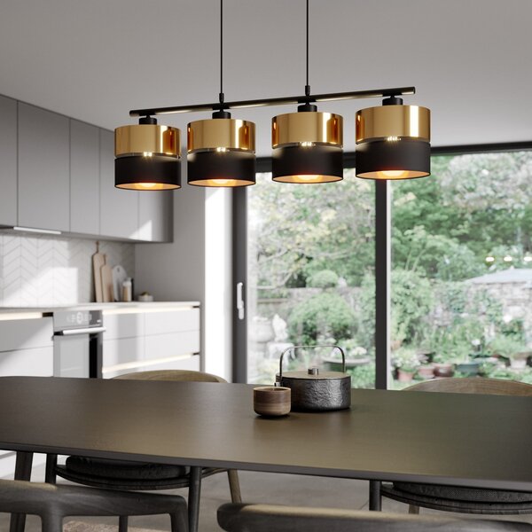 TK Lighting Visoka svetilka Hilton, črna/zlata, štirižarna, zatemnjen, Črna, Dnevna soba / jedilnica, Kovina, Sodobni