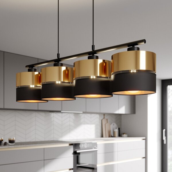 TK Lighting Visoka svetilka Hilton, črna/zlata, štirižarna, zatemnjen, Črna, Dnevna soba / jedilnica, Kovina, Sodobni