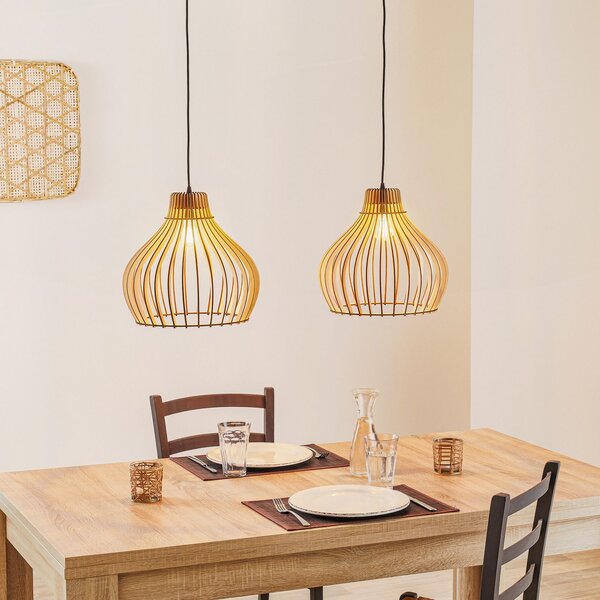 TEMAR LIGHTING Visoka svetilka Barrel z dvema žarnicama, zatemnjen, Les, Dnevna soba / jedilnica, Les, Podeželska hiša / Rustikalna