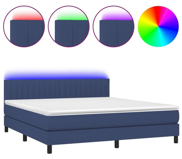 VidaXL Box spring postelja z vzmetnico LED modra 160x200 cm blago