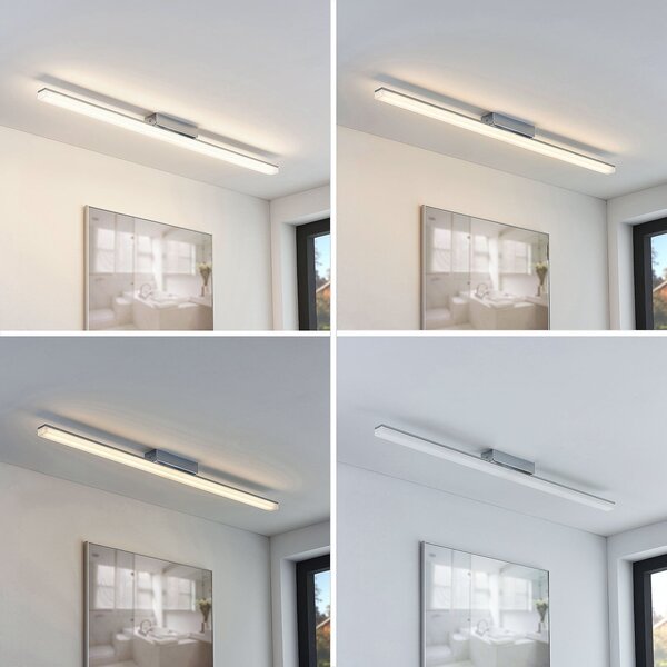 Lindby LED stropna kopalniška svetilka Levke, 100 cm, z možnostjo zatemnitve,, zatemnjen, Bela, Kopalnica, Kovina, Sodobni