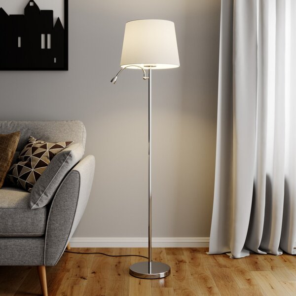 Lindby Talna svetilka Benjiro, bela, tekstil, bralna luč, 150 cm, Bela, Dnevna soba / jedilnica, Tkanine / tekstil, Sodobni, Svetilka za branje
