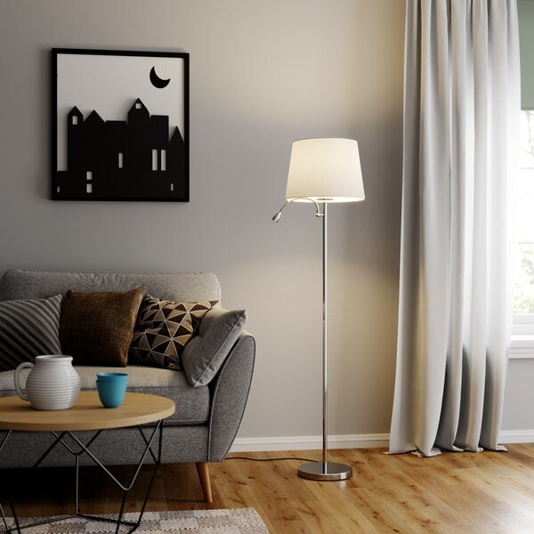 Lindby Talna svetilka Benjiro, bela, tekstil, bralna luč, 150 cm, Bela, Dnevna soba / jedilnica, Tkanine / tekstil, Sodobni, Svetilka za branje