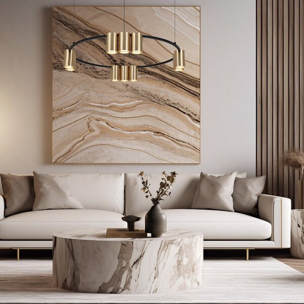 Eko-Light Visoka svetilka Genesis, aluminij, črna/zlata, 10 x GU10, Ø 60 cm, zatemnjen, Črna, Dnevna soba / jedilnica, Aluminij, Dizajn