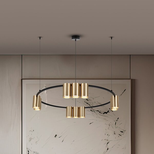 Eko-Light Visoka svetilka Genesis, aluminij, črna/zlata, 10 x GU10, Ø 60 cm, zatemnjen, Črna, Dnevna soba / jedilnica, Aluminij, Dizajn