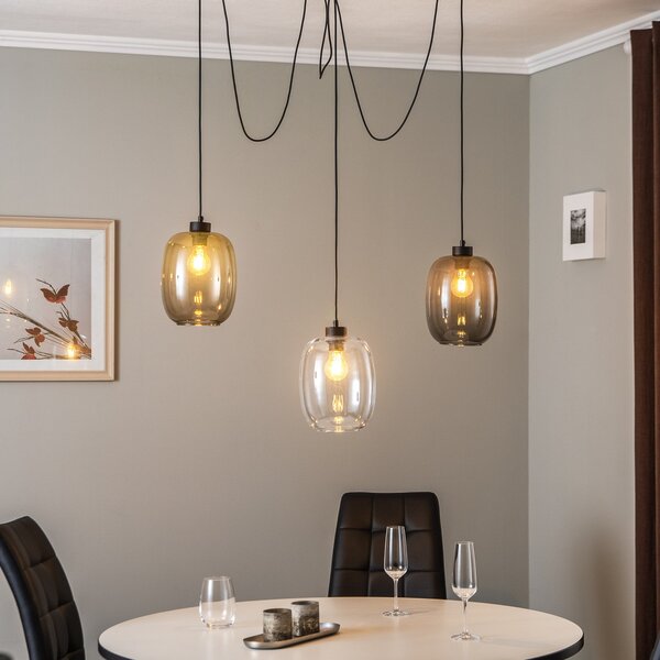 TK Lighting Elio viseča svetilka, steklo, rjava/čista/siva, 3-svetlobna,, zatemnjen, Prozorna, Dnevna soba / jedilnica, Steklo, Sodobni