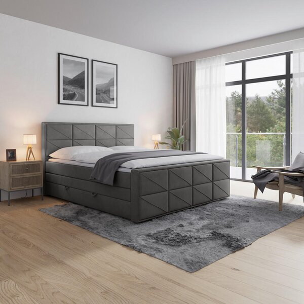 BOXSPRING POSTELJA 180 cm x 200 cm , kovina, umetna masa, tekstil, karton, leseni material antracit