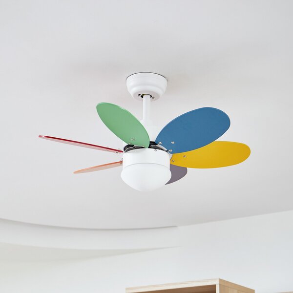 Lindby Stropni ventilator z lučjo Litur, tih, Ø 77 cm, E27, Večbarvna, Otroška soba, Les, Sodobni